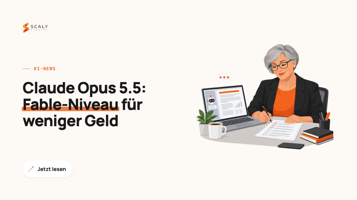 Illustration: Frau prüft am Schreibtisch einen KI-Bericht auf dem Laptop anhand einer Checkliste